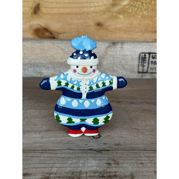 Vintage Department 56 Snowman Snowsuit Ornament Blue and White 5"‎ - Picture 1 of 13